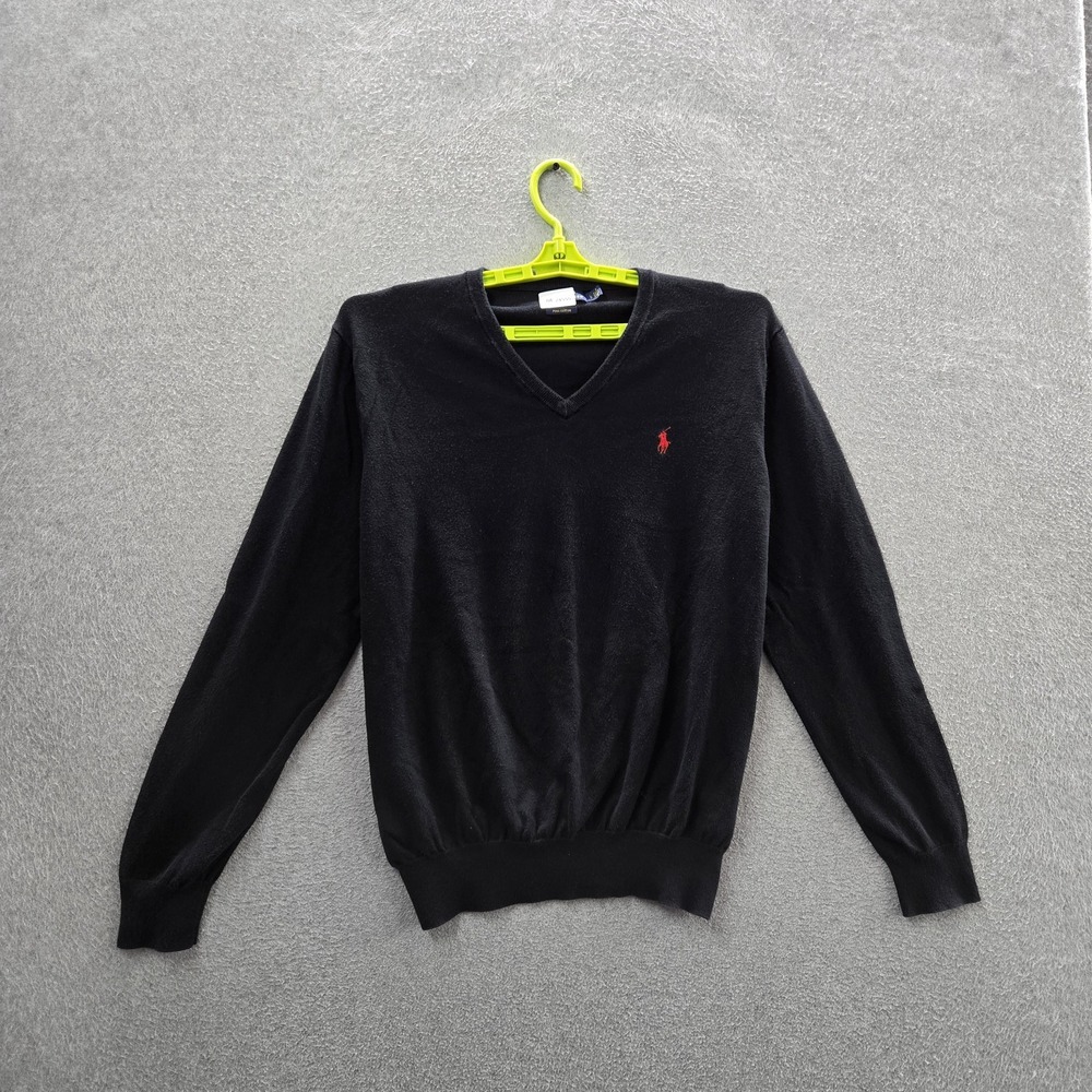 Polo Ralph Lauren Men Sweater L Black Embroidered Pima Cotton Logo Preppy